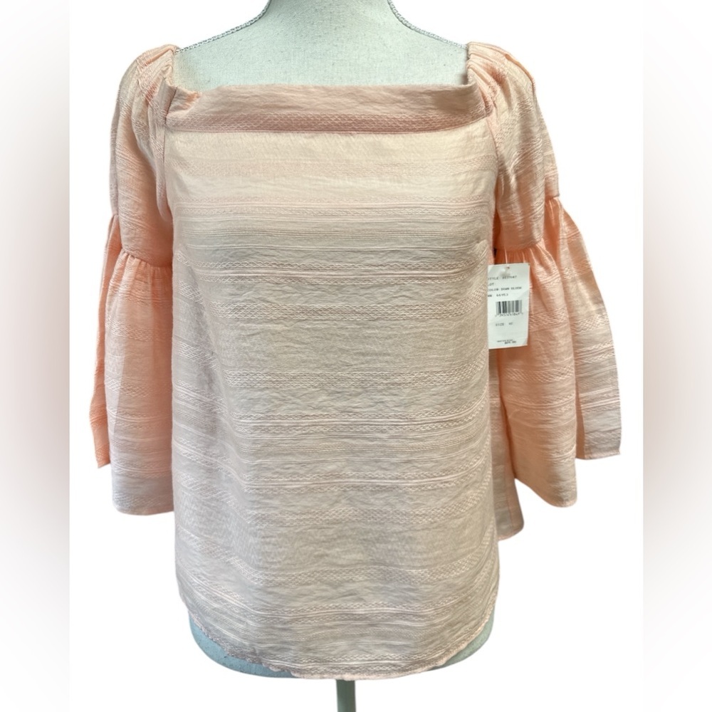 1. State Off Shoulder 3/4 Bell Sleeve Dawn Blush Rayon Blend Boxy Top Size XS